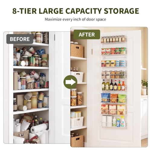 ElegantArray 8-Tier Over-the-Door Pantry Organizer - White, Adjustable Hanging Storage Basket