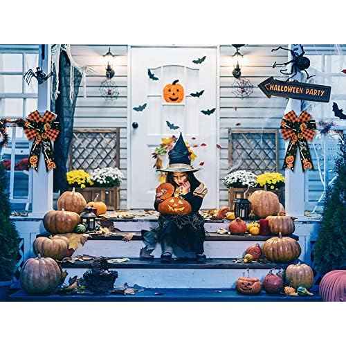 2-Piece Halloween Decorations: Orange & Black Buffalo Plaid Bows for Pumpkin Wreaths & Front Door