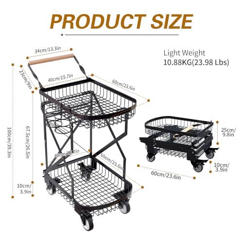 Foldable Shopping Cart with Wheels for Groceries, Camping & Laundry - Heavy Duty Utility Trolley