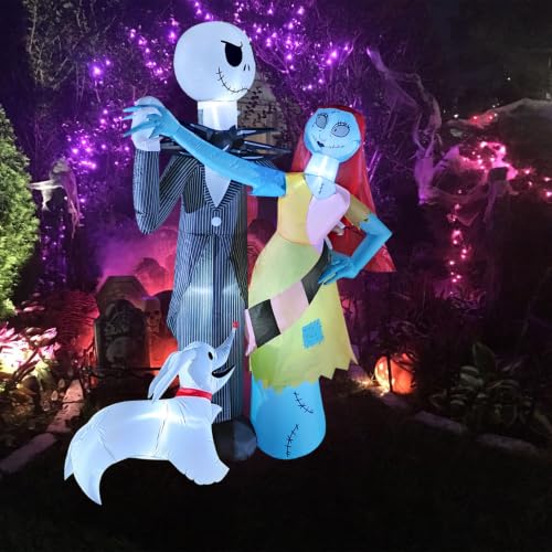 6Ft Inflatable Halloween Skeleton Couple & Dog Yard Decoration with LED Lights