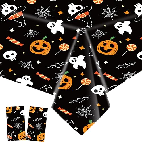 2Pack Halloween Plastic Tablecloths Christmas Plastic Table Covers Cloths BBQ Picnic Halloween Party Oil-Proof Waterproof Table Cloth Pumpkin Ghost TableCover 54 x 108 in