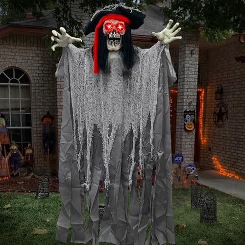 70-Inch Halloween Pirate Ghost Animatronic Decor Outdoor Spooky Hanging Prop