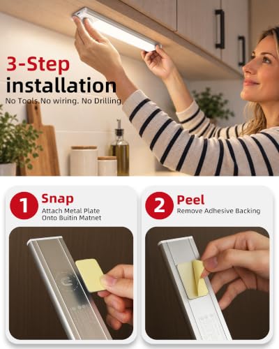 8 Inch Motion Sensor Under Cabinet Lighting Set - Rechargeable, Bright LED, Dimmable