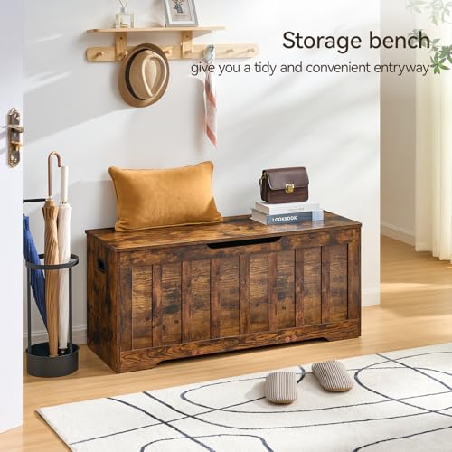 Large Rustic Storage Chest with Safety Hinges - 43.3 x 15.7 x 19.1 inches, Brown - Variation of Rustic Brown / 43.3x15.7x19.1