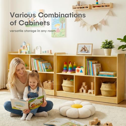 STEPLAY Montessori Wooden Toy Storage Shelf for Kids, 2-Tier & 5-Section Organizer