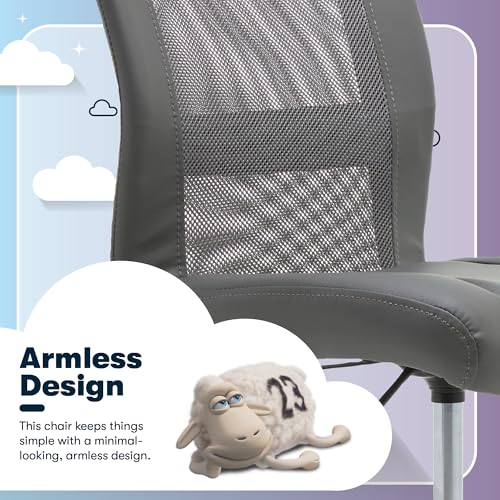Grey Serta Armless Small Home Desk Chair with Wheels, Mesh Back Ergonomic