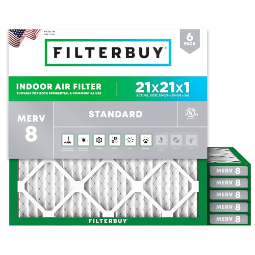 Filterbuy 21x21x1 MERV 8 Air Filter - Dust & Allergy Defense, 6-Pack