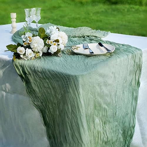 Beige 12-Pack 13ft Gauze Cheesecloth Table Runners for Wedding & Party Decor