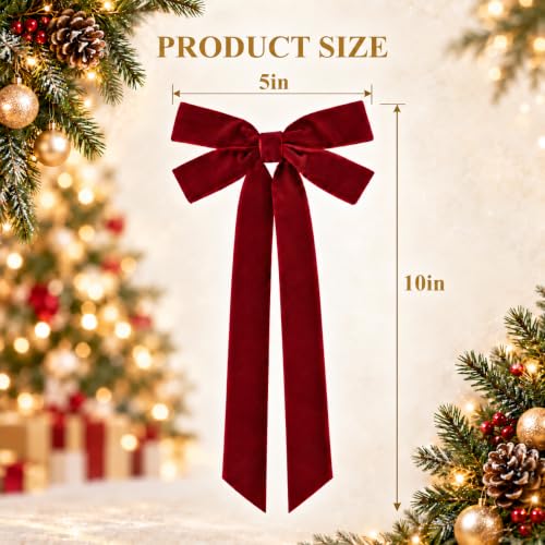 Cikshr 8 Pack Burgundy Velvet Christmas Bows - 5x10 Inch Holiday Decoration