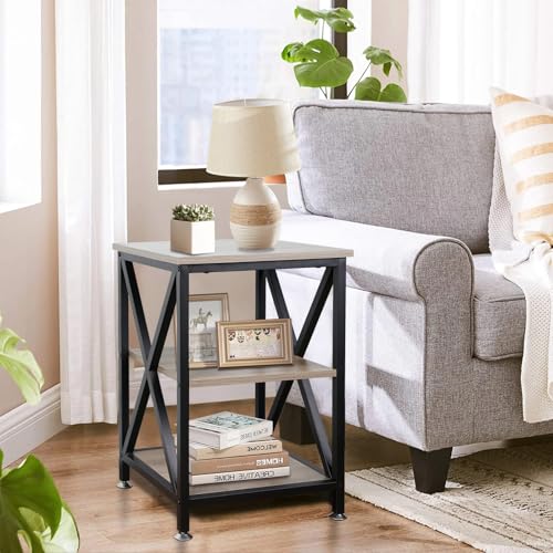 Set of 2 End Tables for Living Room - 16 x 16 x 24 Inches with Storage Shelf, Farmhouse Style, X-Shaped Night Stands