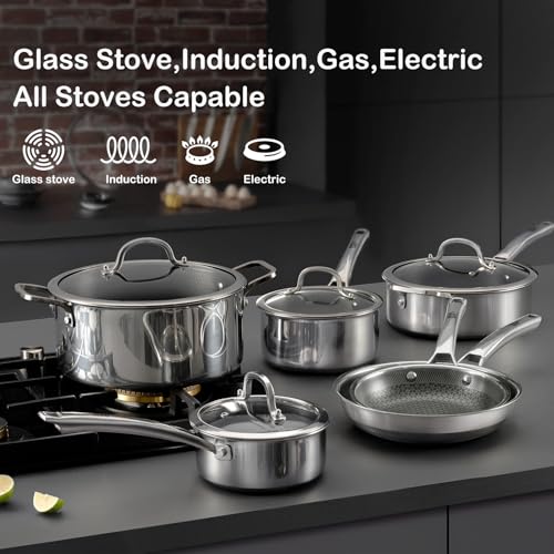 Nonstick Sauce Pan Set with Lids - 1.5 & 2.5 Quart Stainless Steel Cookware, PFOA-Free, Compatible with Induction & Gas - Snowclad