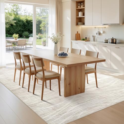 WITSHOCK 8x10 Beige Modern Washable Area Rug for Living Room & Bedroom