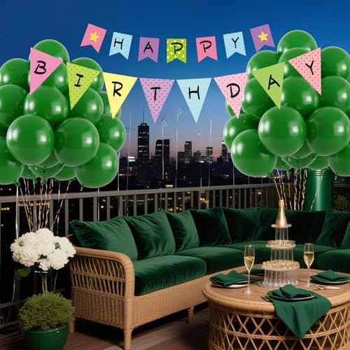 50pcs Dark Green Balloons, Helium 12inch Emerald Green Party Balloons for Christmas Birthday Wedding Party Decorations (With Ribbon & Glues)