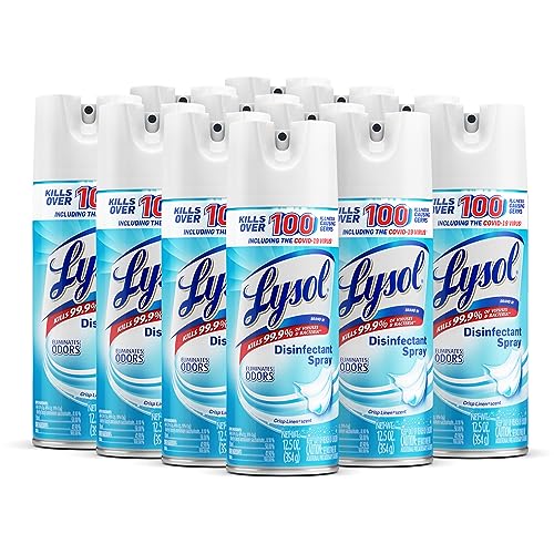 Lysol Disinfectant Spray - Crisp Linen Scent, Kills 99.9% of Viruses & Bacteria, 12.5 Fl Oz Pack of 12 - Linen Variation