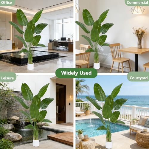 6Ft Artificial Bird of Paradise Tree with White Planter - Faux Tropical Indoor Plant