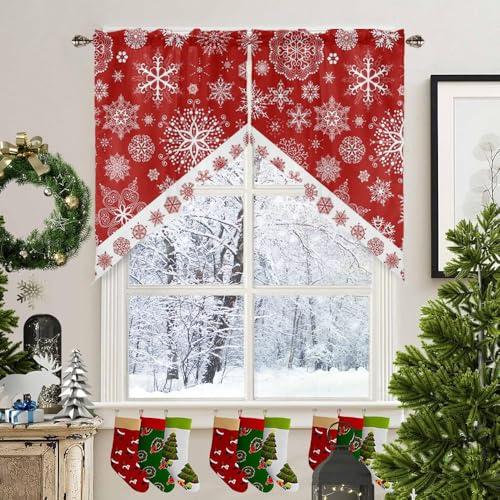 Snowflake Christmas Swag Curtain Valance for Kitchen & Windows, 56" Wide, Pack of 2