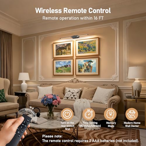 Black 24-Inch Rechargeable Wireless Picture Light for Artwork, Remote Control