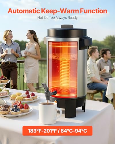40-Cup Commercial Coffee Urn - 6.3 Qt Hot Beverage Dispenser, 1090W