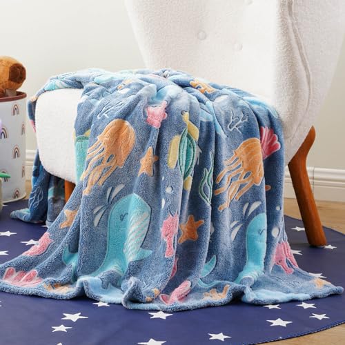 Bunnikins & Clover Glow in The Dark Blanket, Soft Kids Blankets for Christmas Halloween Birthday Valentines Gifts, 50"x60"