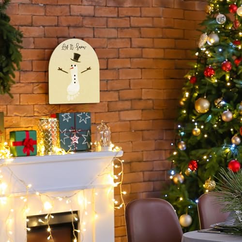 Beeveer Christmas Baby Footprint DIY Mistletoe Snowman Sign (Snowman)