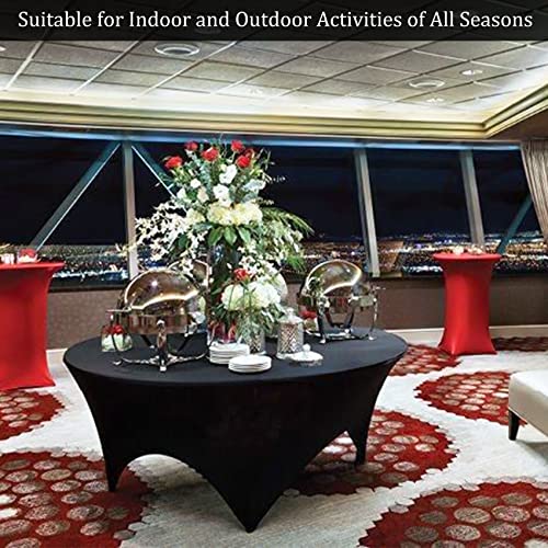 Black 5FT Round Spandex Tablecloth - Stretchable, Washable, Fitted for Wedding & Party Tables - 4 Pack