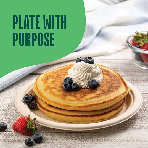 9 Inch Compostable Paper Plates - 500 Pack Heavy-Duty Biodegradable Sugarcane Plates - Natural Brown