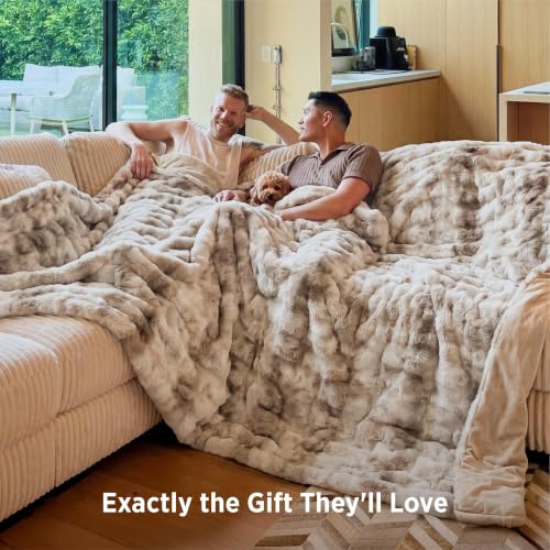 Bedsure Tie-dye Taupe Faux Fur Queen Blanket 90x90 Inches Cloud-Like Softness
