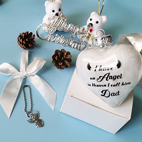 NeeKCheers Clear Dad Memorial Christmas Ornament Feather Ball with Angel, Remembrance Gift