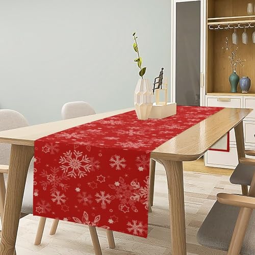 SXXLDNG 13x36 Inch Red Snowflakes Christmas Table Runner Seasonal Holiday Decor