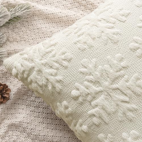 MIULEE Christmas Cream White Throw Pillow Covers Snowflakes