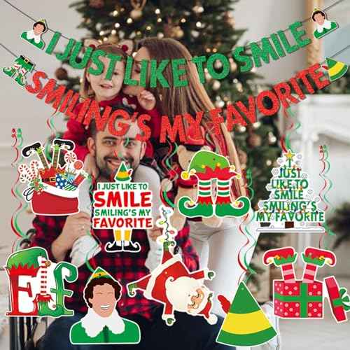 The Elf Christmas Banner Decorations Christmas Elf Decorations I Just Like To Smile Smiling's My Favorite Banner for Xmas Party Decorations Friendsmas Party Decorations