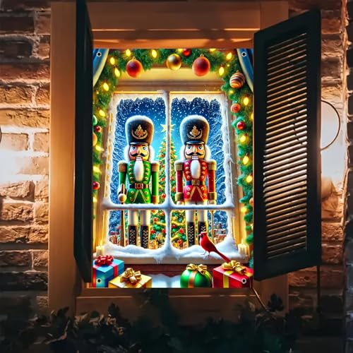 BlissYard Colorful Christmas Nutcracker Window Banner 31x47 Inch Holiday Decor