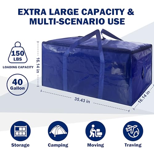 40 Gallon Heavy Duty Moving Storage Bag with Zipper Handles Dark Blue - 8 Pack