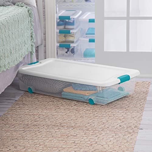 Sterilite 56 Quart Wheeled Latching Storage Box 4-Pack for Home Organization