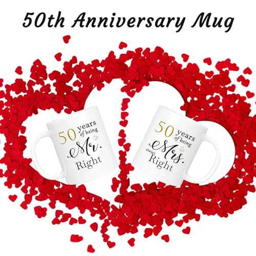 50 Year Anniversary Coffee Mug Gifts Set of 2 with Gift Box Packaging (50th) ERYUWOZA