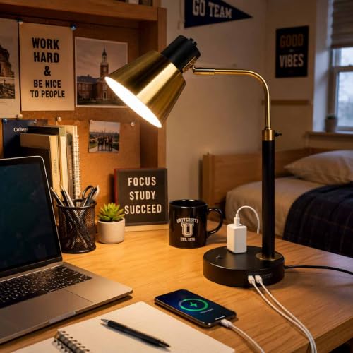 Starstrips Modern Adjustable Desk Lamp with Dual USB-C/A & AC Outlet - 340° Swivel, Variation 1