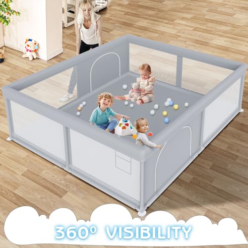 Besuhot Large Baby Playpen 79x79 Inch Grey for Babies & Toddlers, Safe & Spacious
