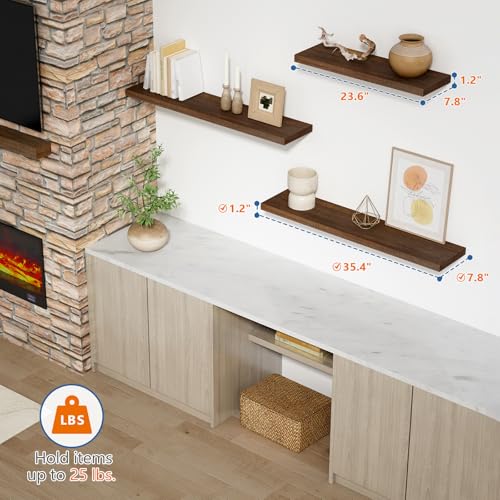 Harwaya 36-Inch Dark Walnut Floating Shelves Set of 2 - Wall Mount Storage & Decor
