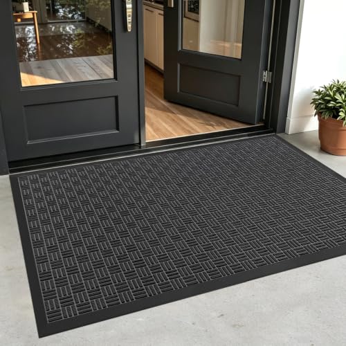 DEXI Maze Black Outdoor Entrance Door Mat 48x72 Rubber Doormat