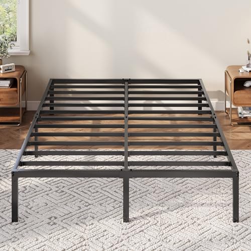 Full Size Metal Bed Frame with Storage - Black, 12 Inch Platform Bed with Under-Bed Space & Assembly