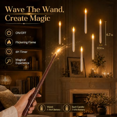 White 12-Pack Floating Candles with Wand Remote - Flameless LED Taper Candles for Holiday & Party Decor