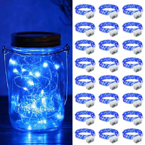 Blue 24-Pack Fairy Lights Battery Operated 7ft Silver Wire 20 LED, 3 Modes