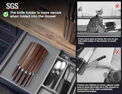 SYOKAMI 2026 Upgrade Kitchen Knife Set, Foldable Magnetic Acacia Wood