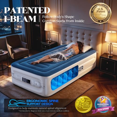 Blue Twin XL Air Mattress with Built-in Pump - 15 Inch Height, 500lb Capacity