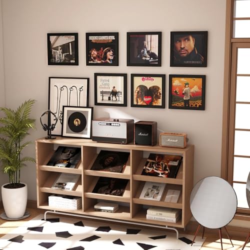 Vinyl Record Frame Wall Mount Set - Black 4 Pack for 12x12 Inch LP Albums - Front-Opening Design
