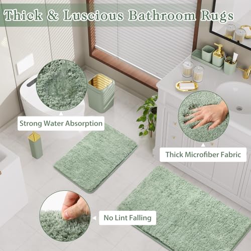 XLHOMO Sage Green Complete Bathroom Set Press-Lid with Rugs & Shower Curtain
