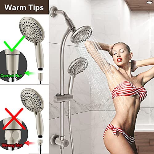 Brush Nickel Handheld & Rain Shower Combo with 27.5" Drill-Free Stainless Steel Slide Bar