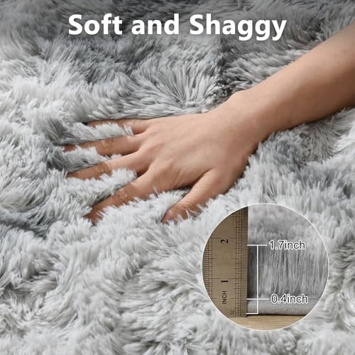 Extra Large Tie-Dyed Grey Fluffy Area Rug 9x12 - Non-Slip, Soft Living Room Carpet - Variation: M-Tie-Dyed Grey / 9' x 12' Rectangular