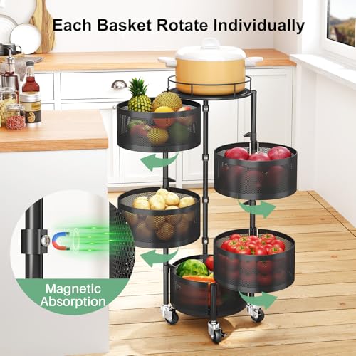 SAYZH 5-Tier Black Rotating Fruit & Vegetable Basket Stand Kitchen Organizer