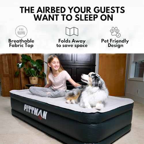 Twin 18-Inch High Inflatable Air Mattress with Built-In Pump - Black